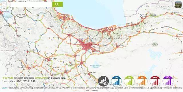 伊朗运营商IranCell在伊朗国内的网络覆盖，没有5G网络