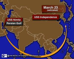  1996年，美国“尼米兹”号航母从波斯湾千里移防到台湾附近图源：CNN