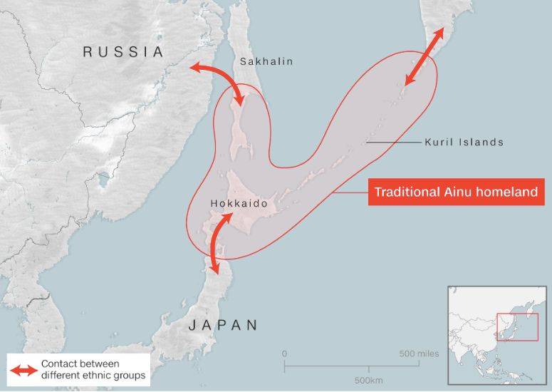 阿伊努族分布图。/CNN视频截图