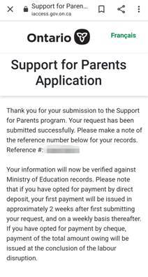 图为安省教育局给予递交补贴申请的家长的回复邮件