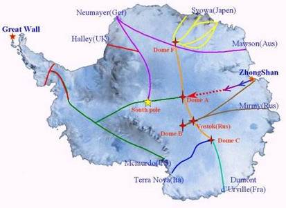 △南极冰盖按网格形式划分为17条路线