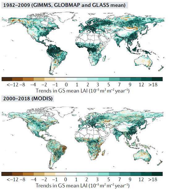 全球植被变绿的空间格局图片来自北大新闻网