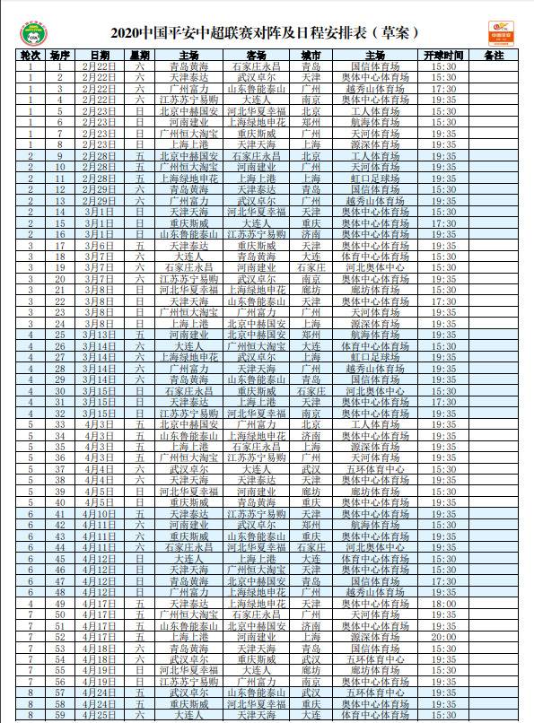 中超赛程公布：国安揭幕战主场迎战河北华夏