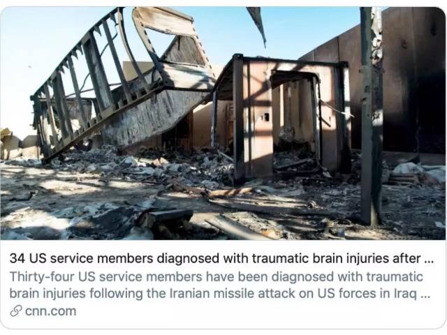 伊朗导弹袭击后，34名美军被诊断为“创伤性脑损伤”