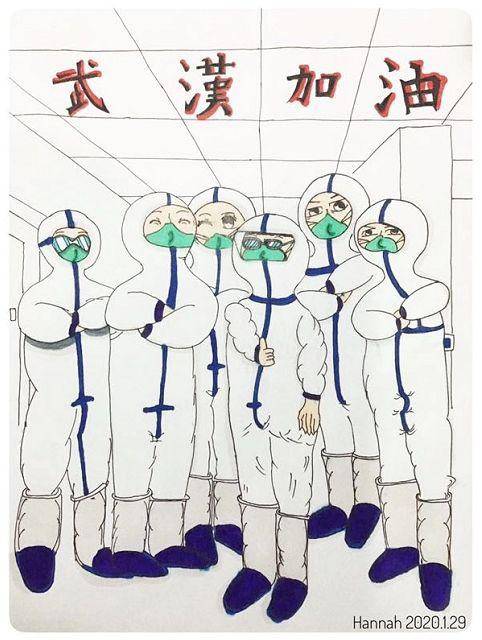 金银潭医院一名护士的小孩，为叔叔阿姨们画了一幅肖像。（供图：金银潭医院）