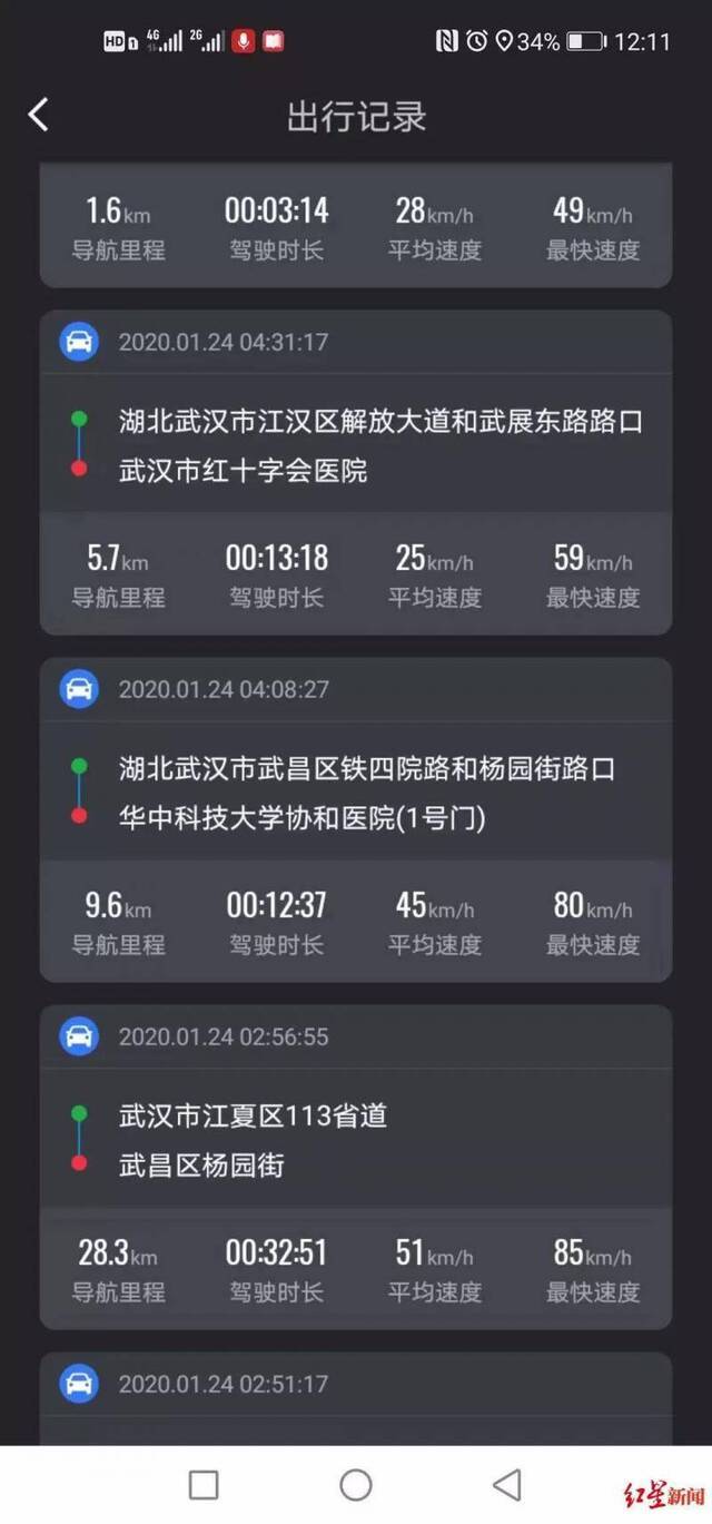 汽车导航记录下来的江夏孕妇一夜奔波6家医院求医历程
