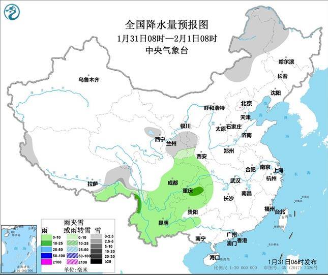 2月1日至3日中东部地区将出现较大范围雨雪天气