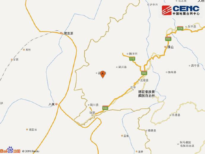 云南德宏州盈江县附近发生3.8级左右地震