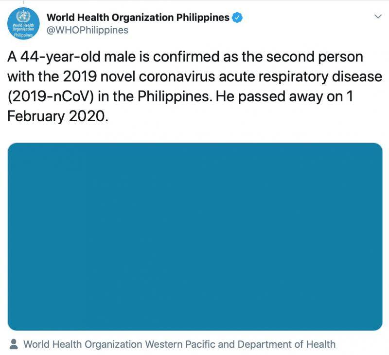 菲律宾报告首例新型肺炎死亡案例，为中国境外首例