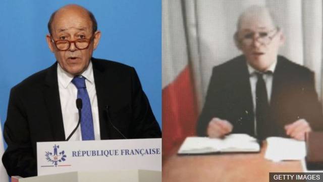 左为法国原防长勒德里昂，右为骗子假扮（BBC）