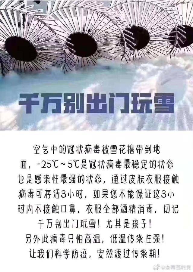 新型冠状病毒会被雪花带到地面？专家：不用担心