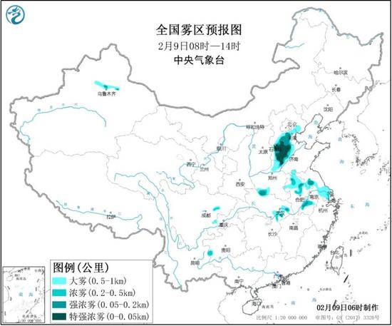 大雾黄色预警持续 河北山东局地能见度不足50米