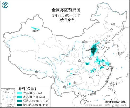 大雾黄色预警继续 河北山东局地能见度不足50米