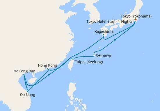 图：钻石公主号1月20日航次路线图。来源：iglucruise.com