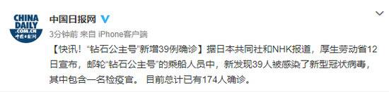 外媒：“钻石公主号”新增39人确诊 含一名检疫官