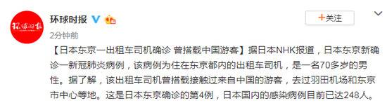 日本东京一出租车司机确诊 曾搭载中国游客