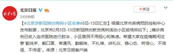 北京涉新冠肺炎病例小区名单5日-13日汇总