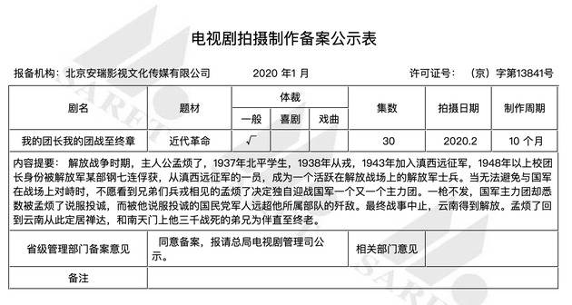 最新电视剧备案 张译公司再拍《我的团长我的团》