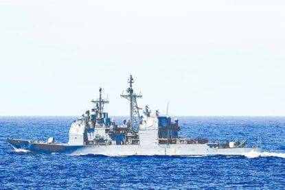 台防务部门称，美一艘作战舰15日上午由北向南航经台湾海峡。（图片来源：台湾“中时电子报”）