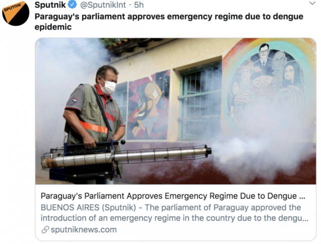 巴拉圭超四千人确诊登革热，议会批准进入紧急卫生状态