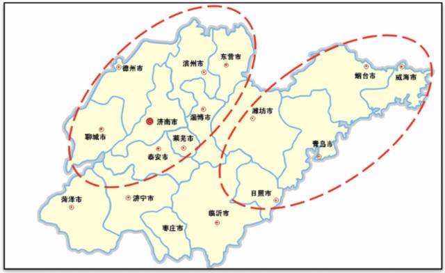 ▲山东省济南都市圈和青岛都市圈