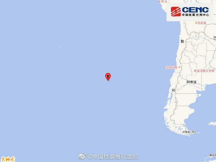 西智利海岭发生5.4级地震 震源深度10千米