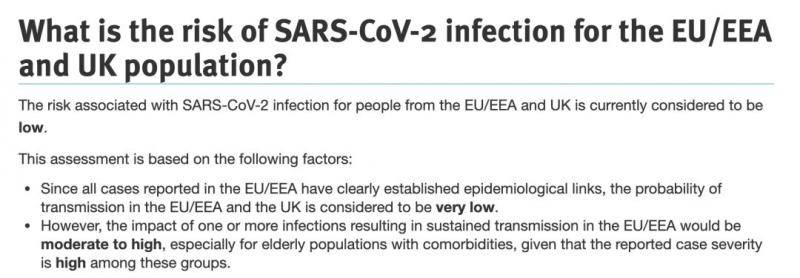 欧盟疾控中心21日评估疫情风险为“低”。
