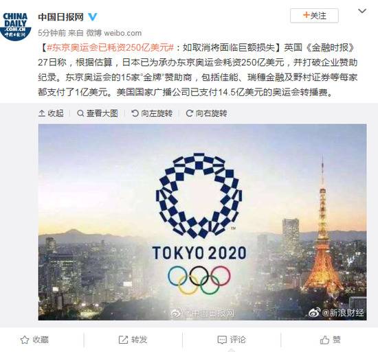 东京奥运会已耗资250亿美元：如取消将面临巨额损失