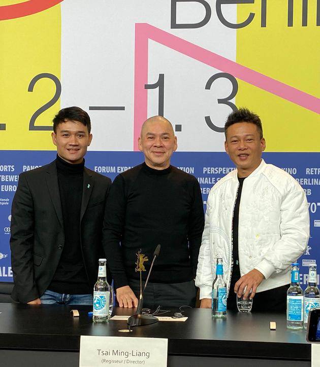 《日子》国际记者会，演员亚侬弘尚希(左起)、导演蔡明亮、演员李康生