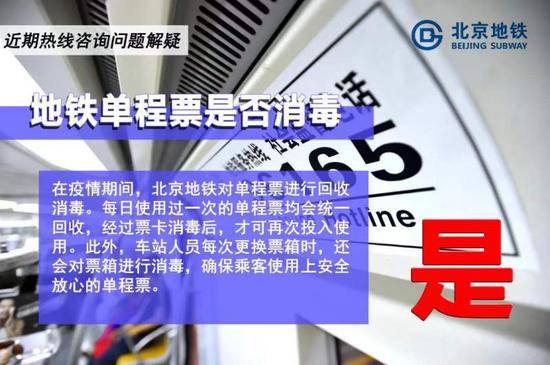 疫情期间地铁单程票是否消毒？北京地铁：每日消毒