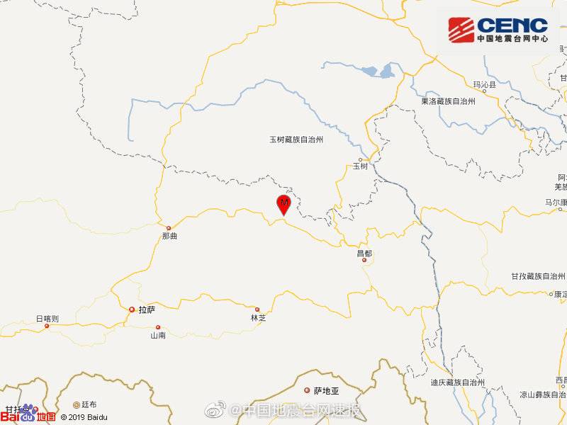 西藏昌都市丁青县发生3.8级地震 震源深度7千米