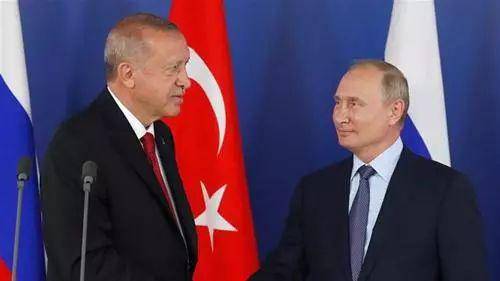 当地时间3月5日，俄罗斯总统普京与土耳其总统埃尔多安在莫斯科会晤。图源：路透社