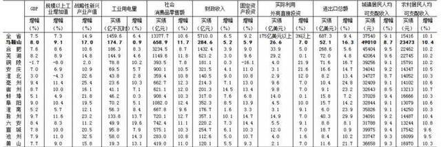 马鞍山政府网公布的2019年全省16地市的经济指标