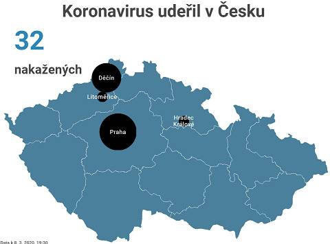 △图为目前捷克境内感染者的分布情况，来自当地媒体。