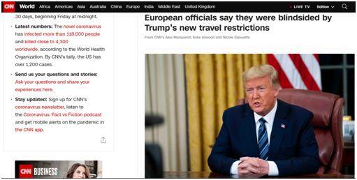 特朗普宣布暂停所有从欧洲至美国旅行，欧洲官员回应：措手不及