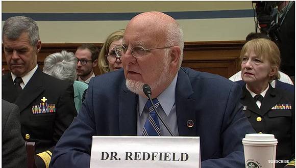 3月11日，CDC主任Robert Redfield参加听证会。来源：Youtube