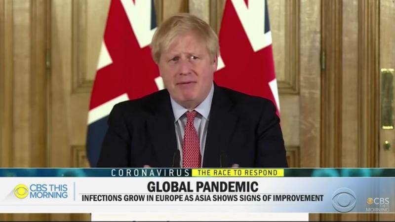 英国首相鲍里斯·约翰逊：“新冠肺炎疫情是这一代人所面临的最严重公共卫生危机。”图片来源：CBS截屏