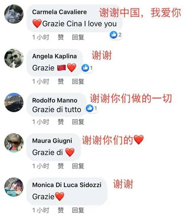 意大利网友在社交网站上刷屏回复感谢中国