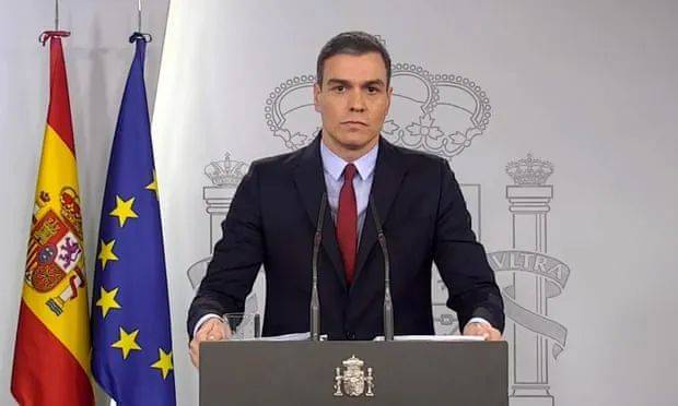 西班牙首相桑切斯发表讲话。／EFE-TV视频截图