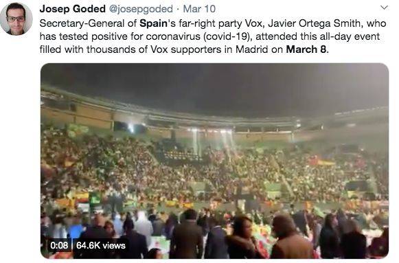 极右翼党派Vox政治集会现场。／社交媒体截图