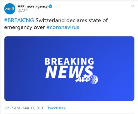 快讯！瑞士宣布进入国家紧急状态