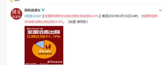 全国新冠肺炎治愈出院比例达到84.9%