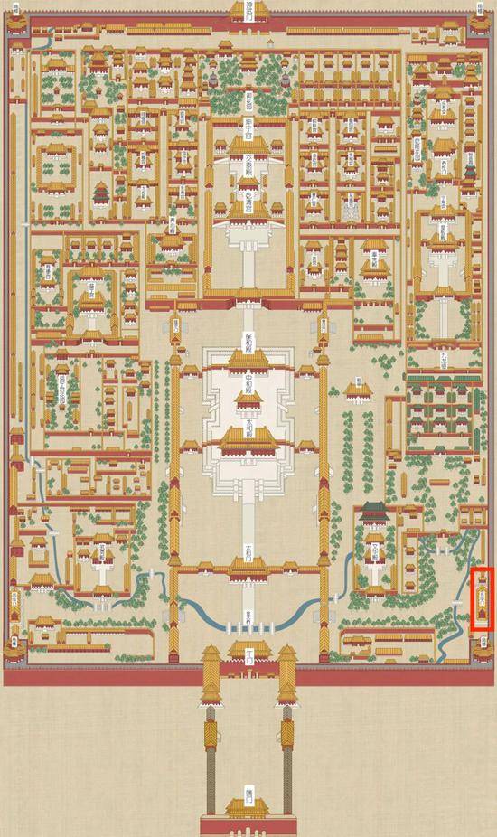 故宫平面图，红圈处为东华门来源：故宫博物院官网