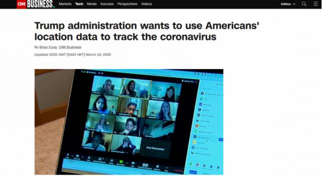 美媒：特朗普政府正与脸书、谷歌讨论使用用户定位数据追踪病毒传播