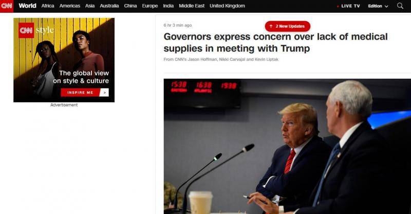 美国多州州长抱怨医用防护物资匮乏 特朗普：自己努力解决