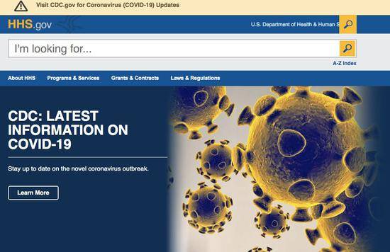 美国公共卫生与服务部网站首页截图。