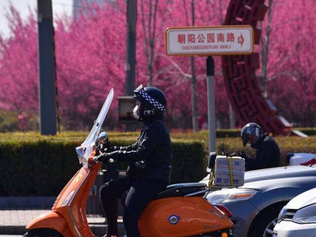 三月北京春暖花开 市民骑车踏青赏春色