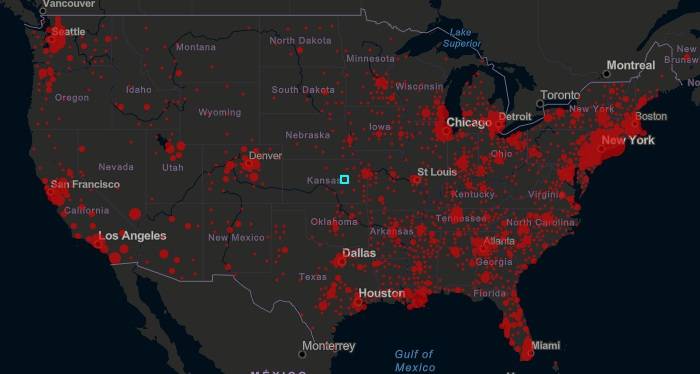 美国疫情分布图片来源：霍普金斯大学