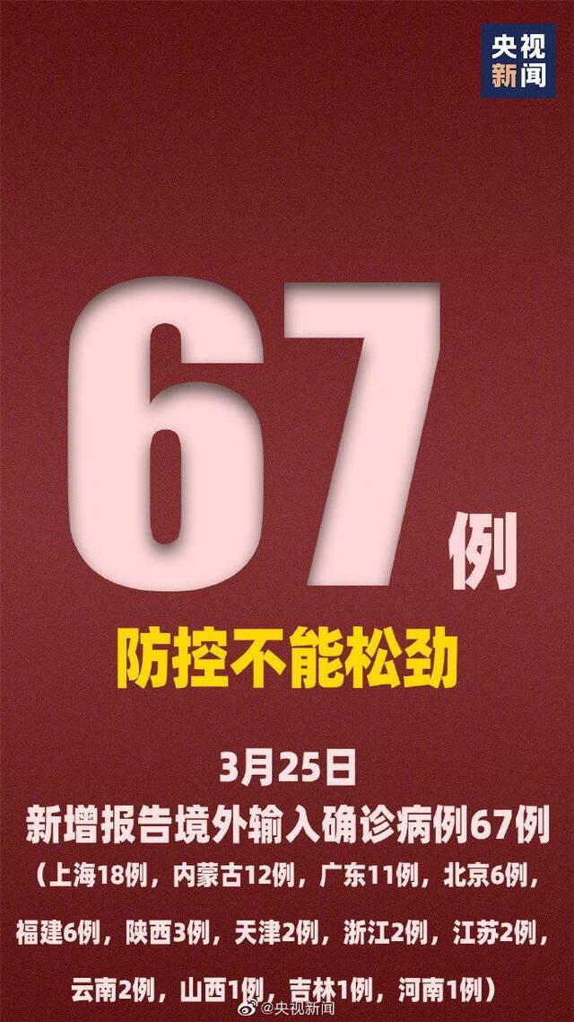 13地新增境外输入病例67例 警惕！严防！