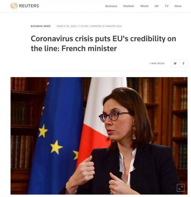 法国政府官员：新冠病毒危机危及欧盟信誉